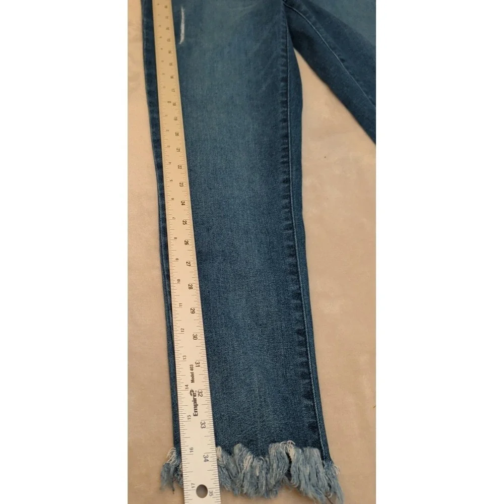 Democracy Ab Technology Jeans Womens 8 Blue Crop Fray Hem Distressed Stretch